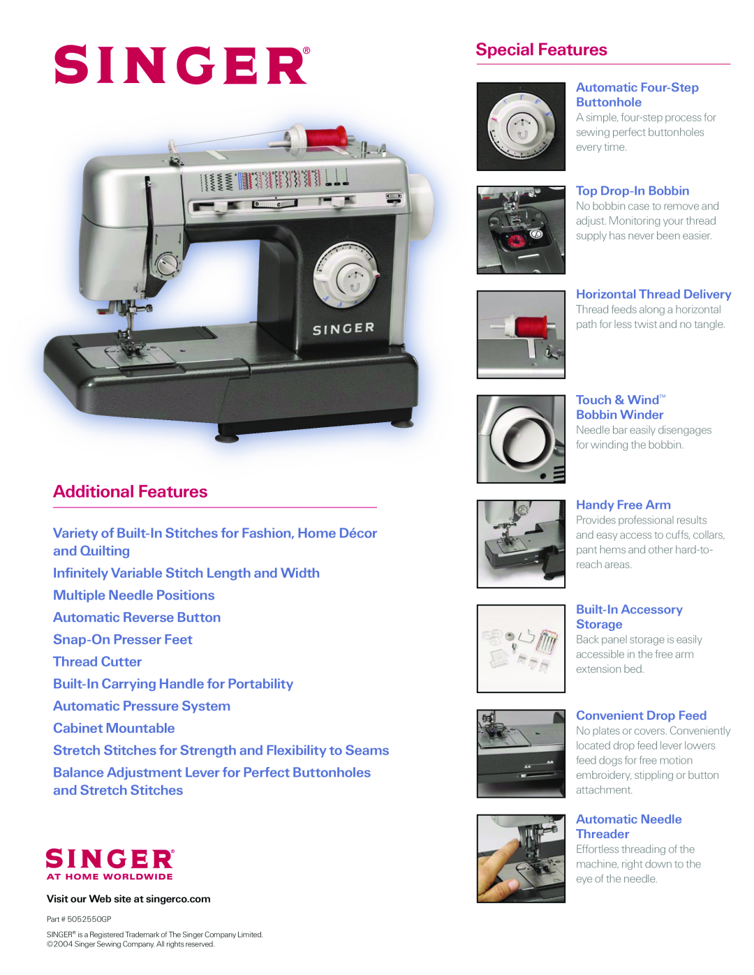 Singer CG-590 Additional Features, Special Features, Variety of Built-In Stitches for Fashion, Home Décor and Quilting 