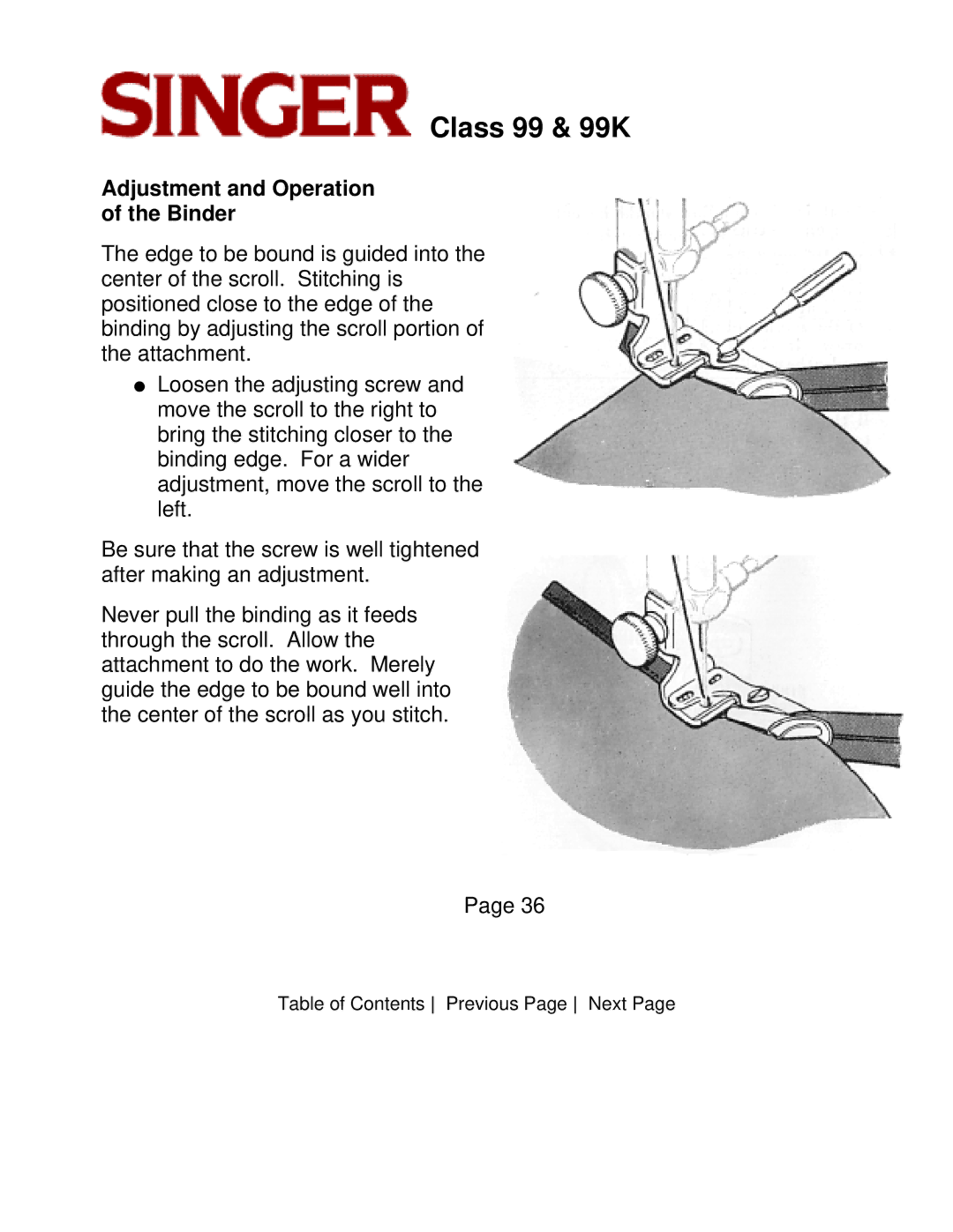 Singer CLASS 99 instruction manual Adjustment and Operation Binder 