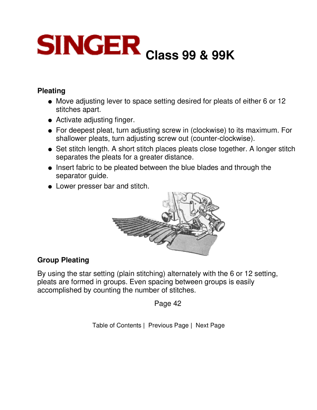 Singer CLASS 99 instruction manual Group Pleating 