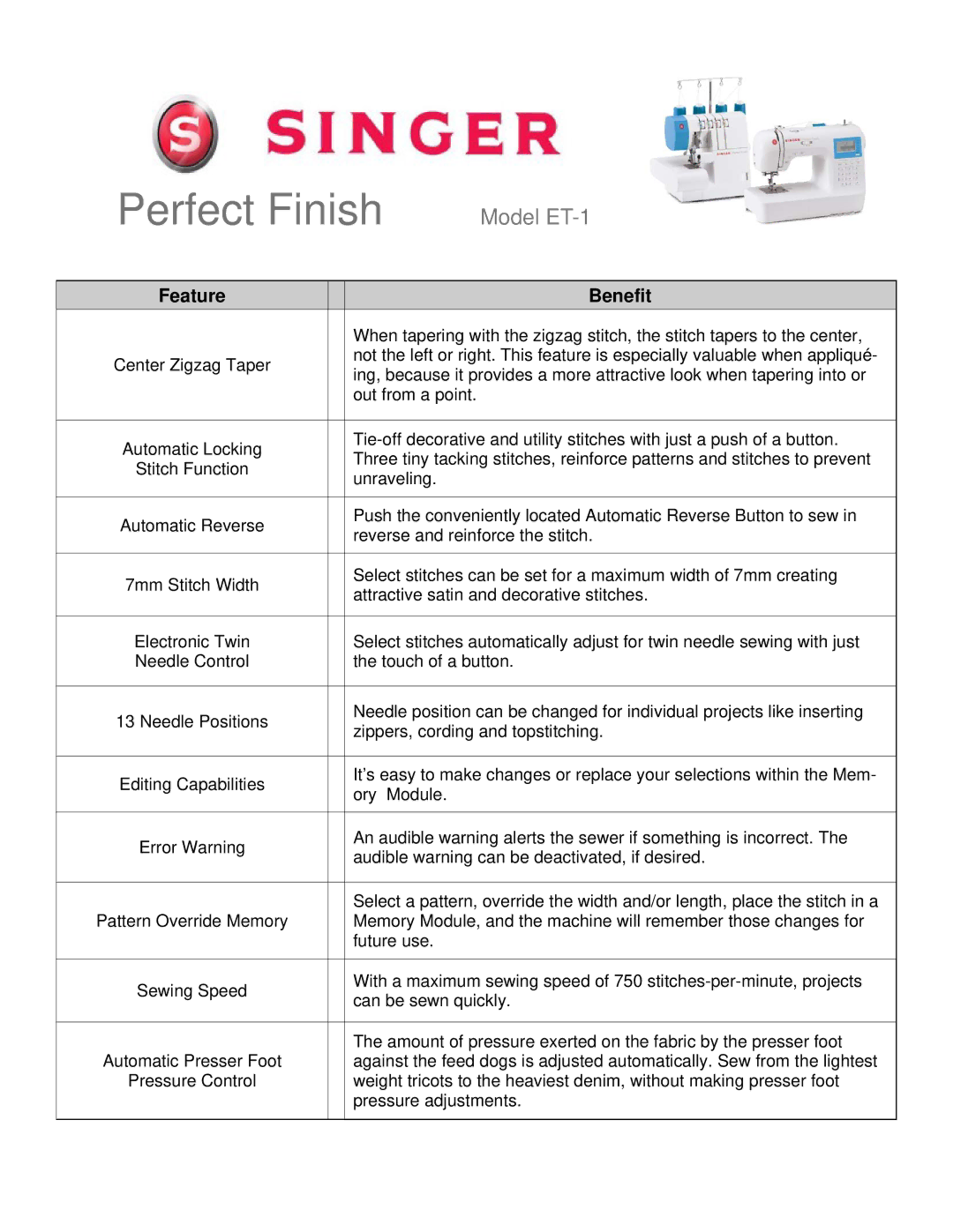 Singer ET-1 manual Reverse and reinforce the stitch 