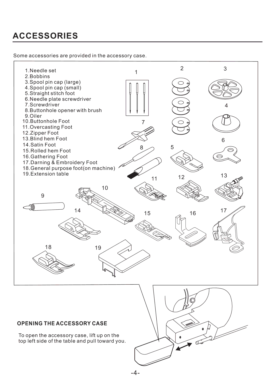 Singer FW75 manual Accessories 