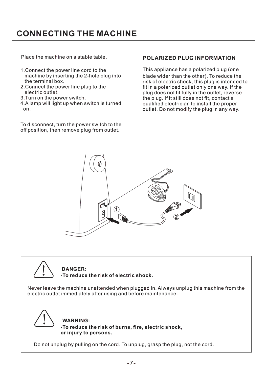 Singer FW75 manual Connecting the Machine 