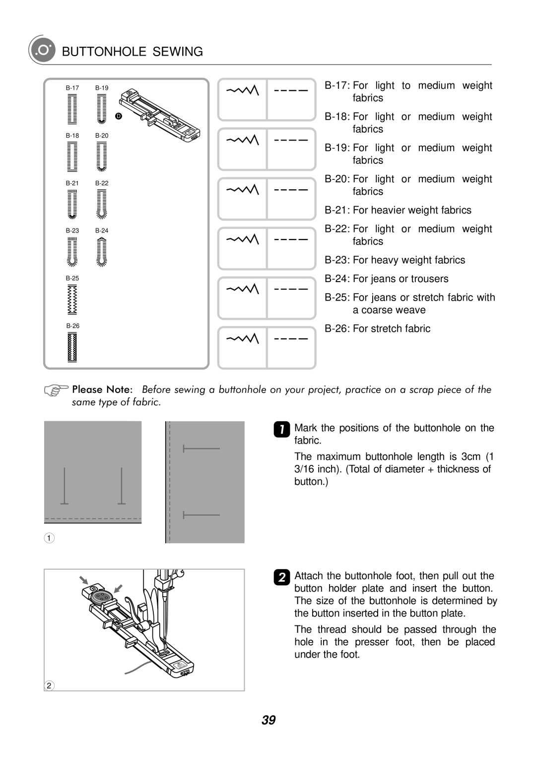 Singer H74 instruction manual Buttonhole Sewing 