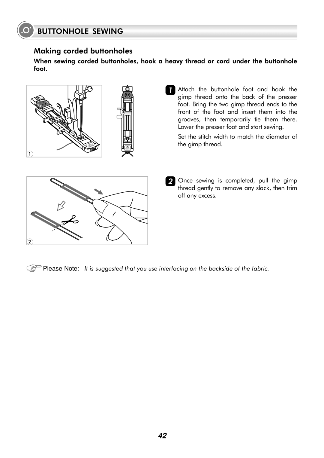 Singer H74 instruction manual Making corded buttonholes 