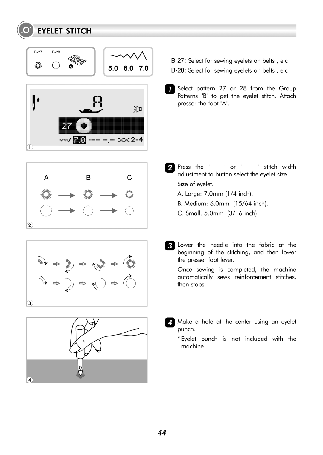 Singer H74 instruction manual Eyelet Stitch 