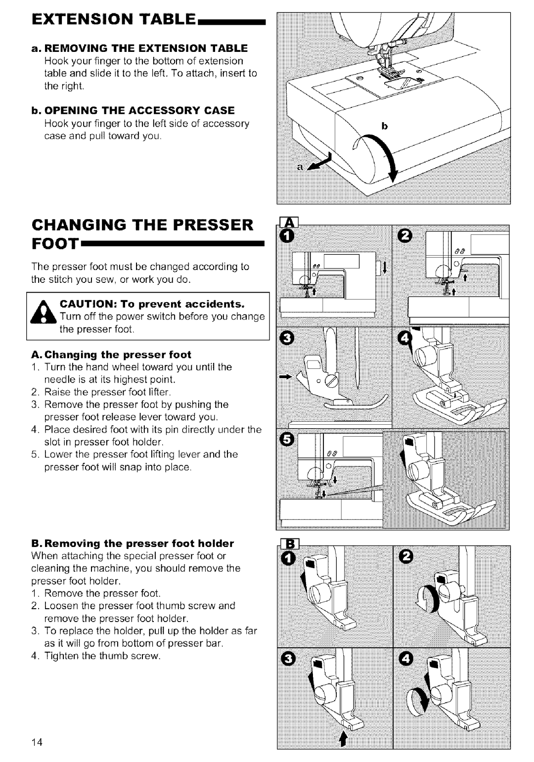 Singer MODEL 9920 instruction manual Extension Table, Changing the Presser Foot 