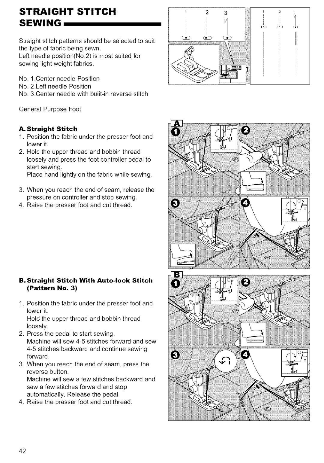 Singer MODEL 9920 instruction manual Straight Stitch Sewi NG, Straight Stitch With Auto-lock Stitch Pattern No 