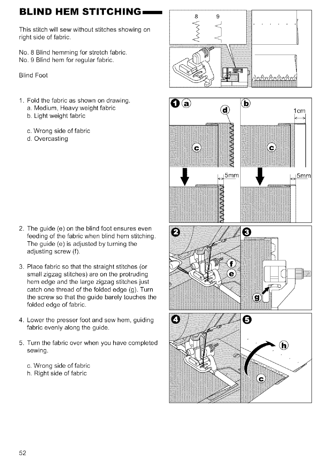 Singer MODEL 9920 instruction manual Blind HEM Stitching 