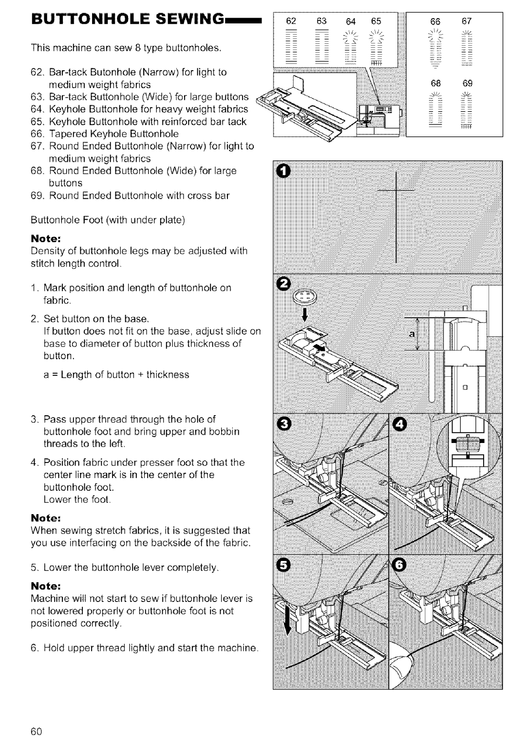 Singer MODEL 9920 instruction manual Buttonhole 