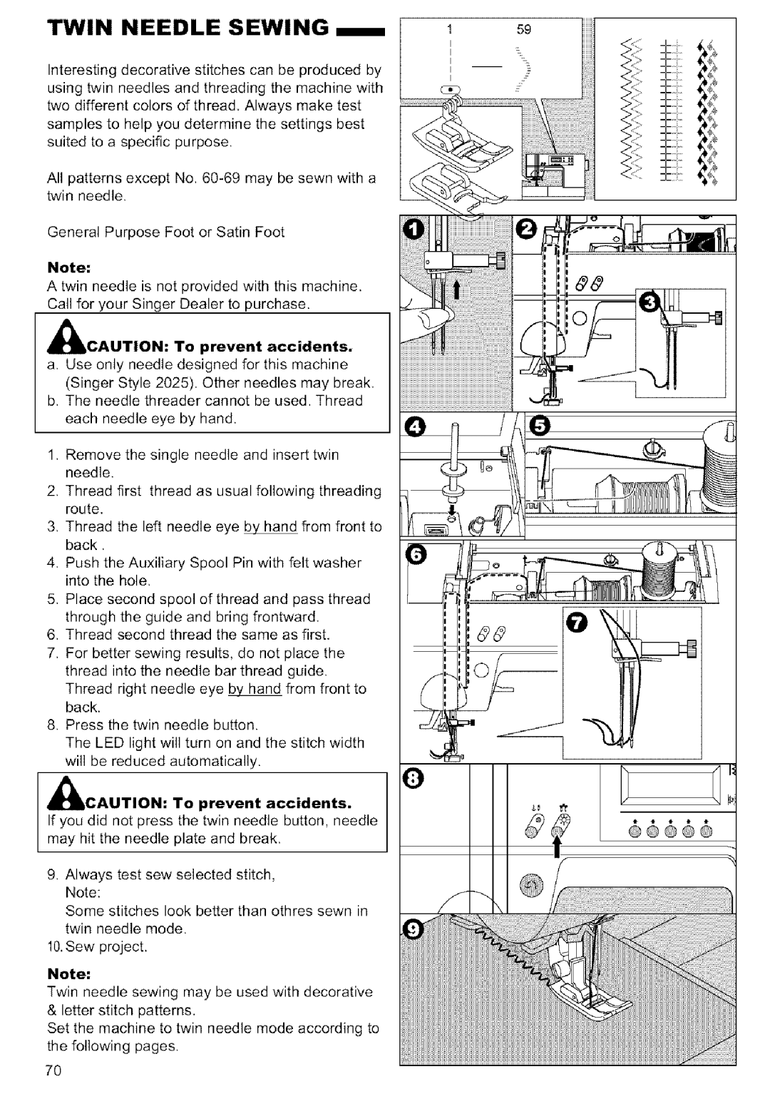 Singer MODEL 9920 instruction manual Twin Needle Sewing m, KbCAUTION To prevent accidents, IbCAUTION To prevent accidents 