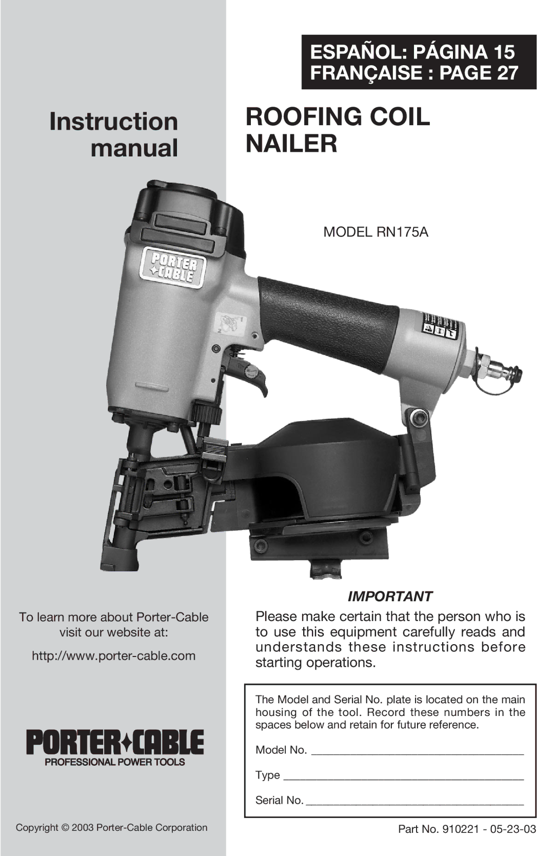 Singer RN175A instruction manual Roofing Coil 