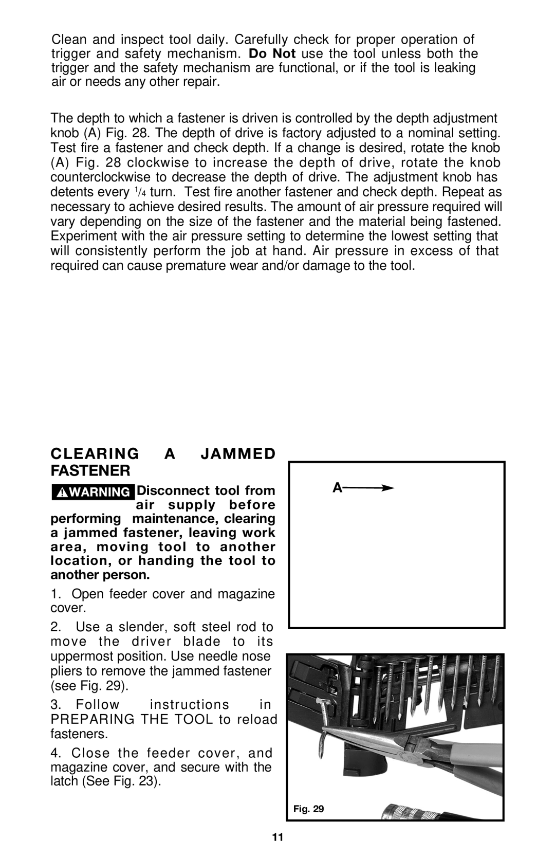 Singer RN175A instruction manual Clearing a Jammed Fastener 