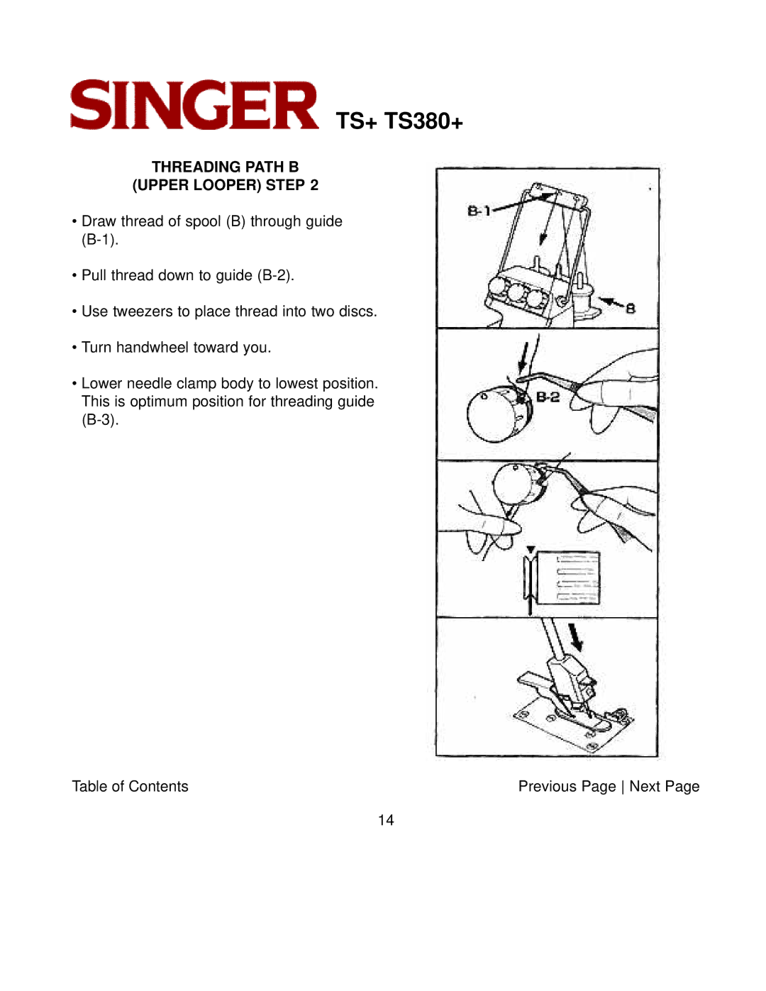 Singer TS380+, TS+ instruction manual Threading Path B Upper Looper Step 