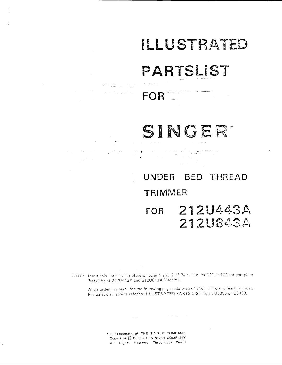 Singer U843A, 212U443A manual 