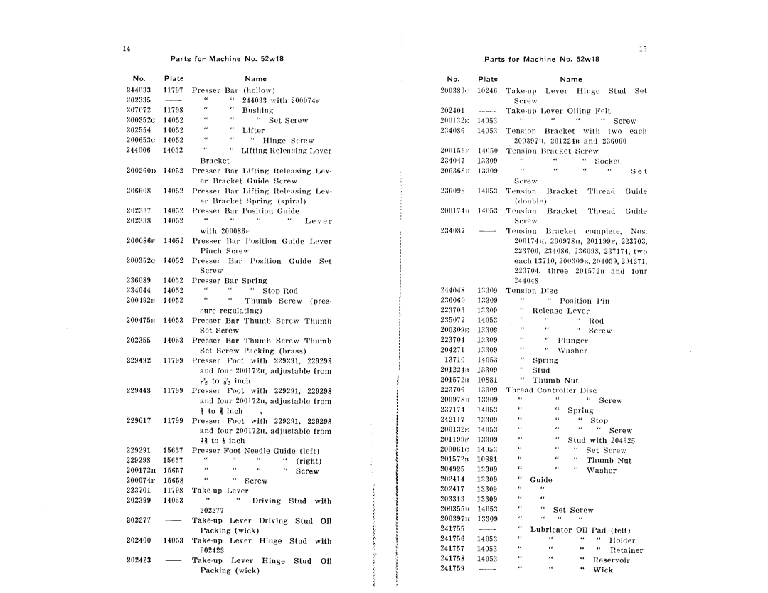 Singer 52W18, W19 manual 