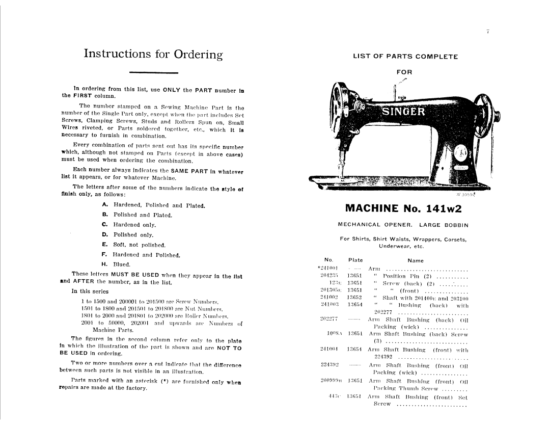 Singer W2, 141W1 manual 