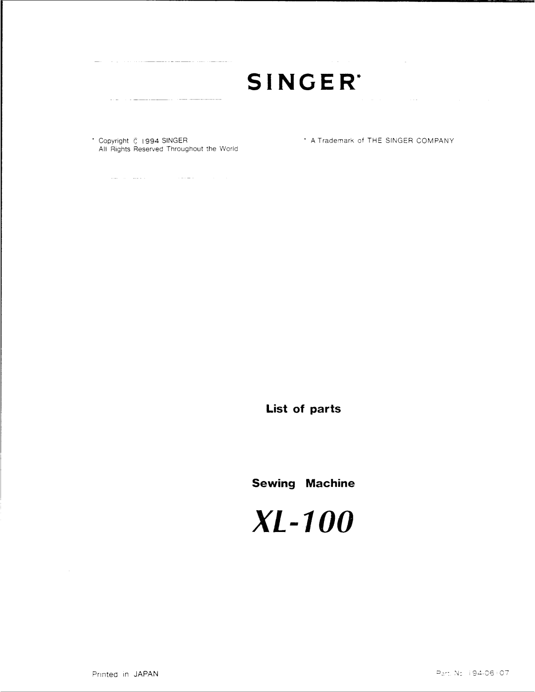 Singer XL-100 manual 