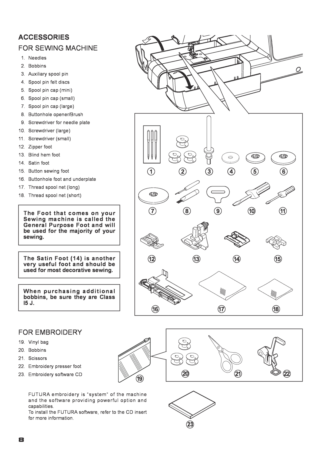 Singer XL-400 instruction manual Accessories, For Sewing Machine, For Embroidery 