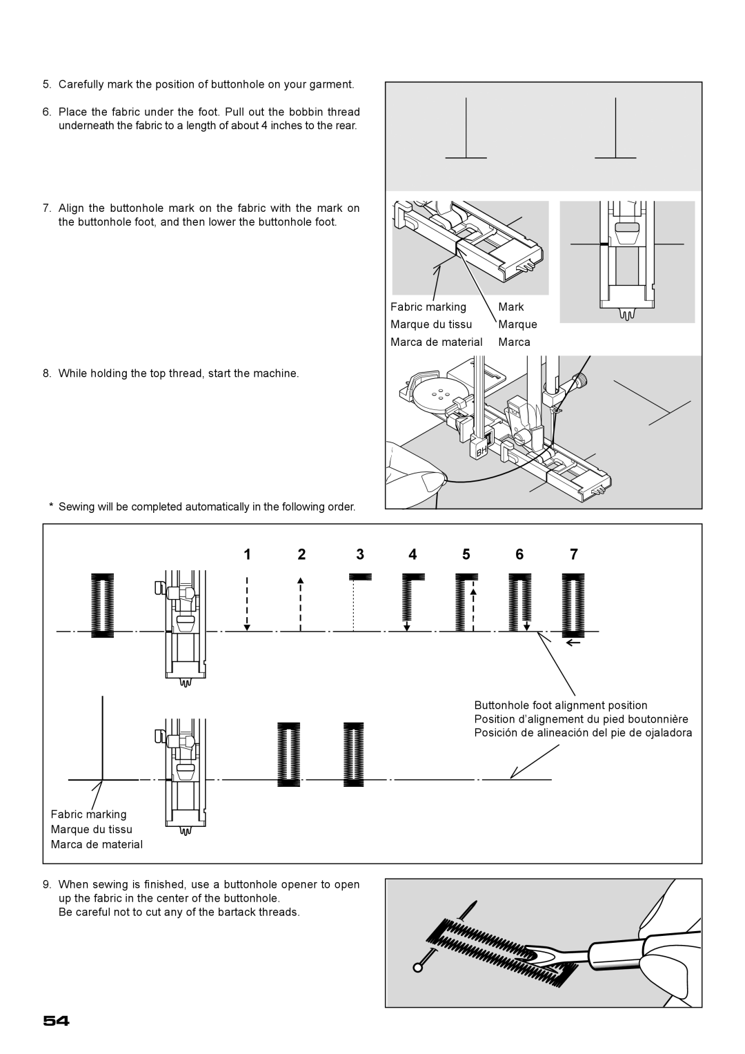 Singer XL-400 instruction manual Carefully mark the position of buttonhole on your garment 