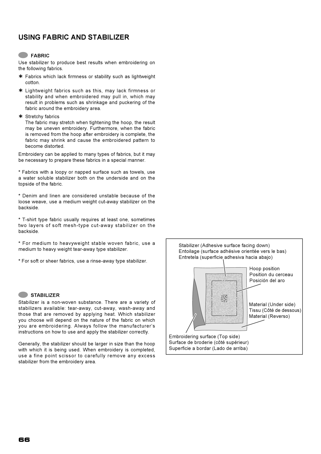 Singer XL-400 instruction manual Using Fabric And Stabilizer 
