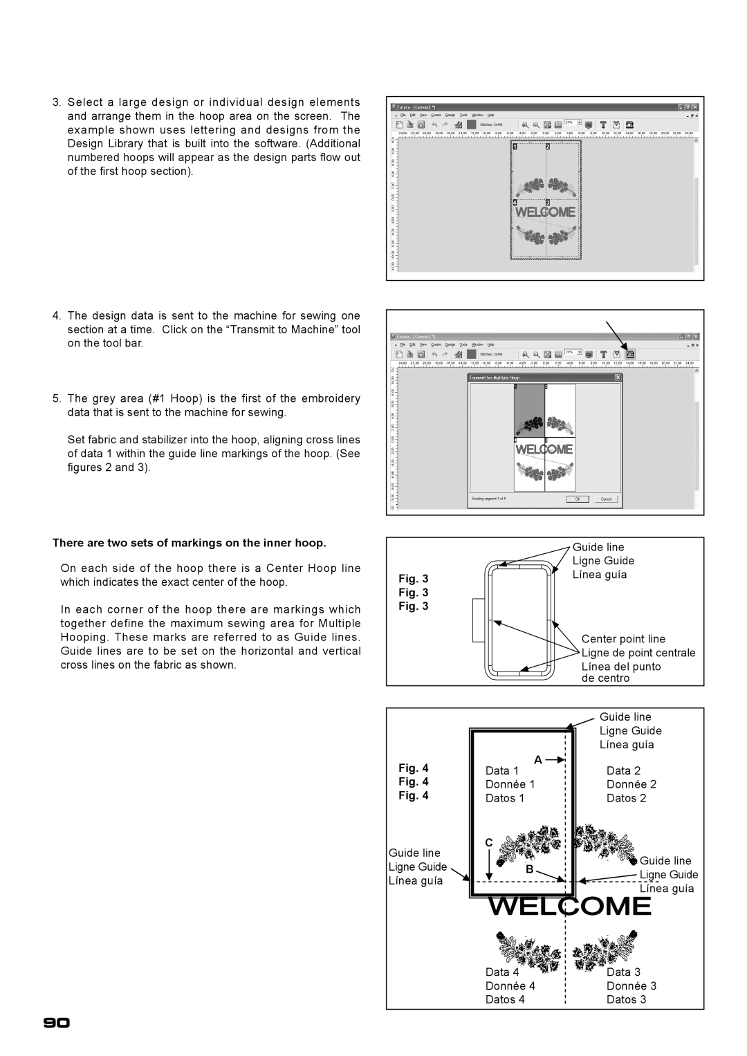 Singer XL-400 instruction manual There are two sets of markings on the inner hoop 