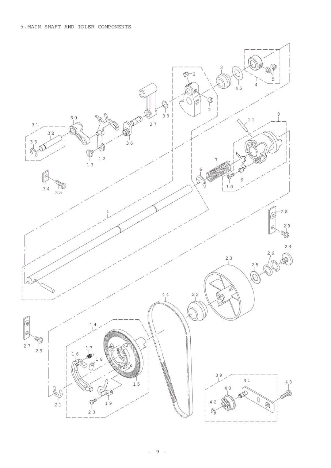 Singer XL-5000 manual Main Shaft and Idler Components 