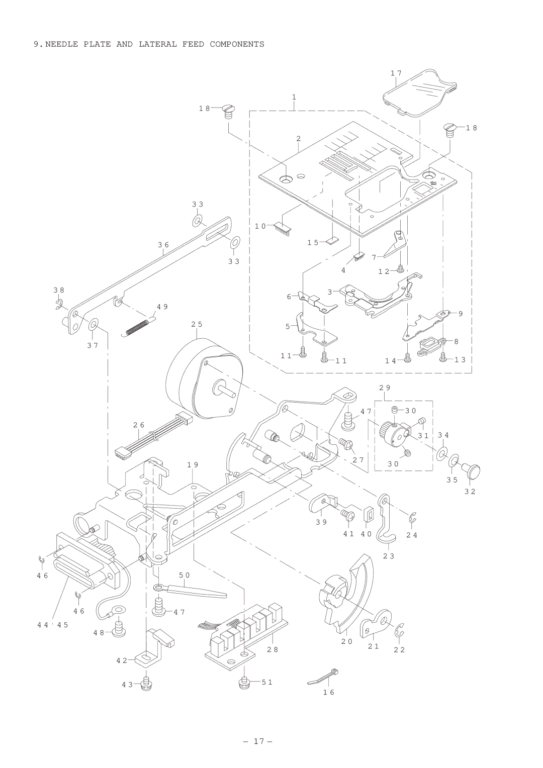 Singer XL-5000 manual Needle Plate and Lateral Feed Components 