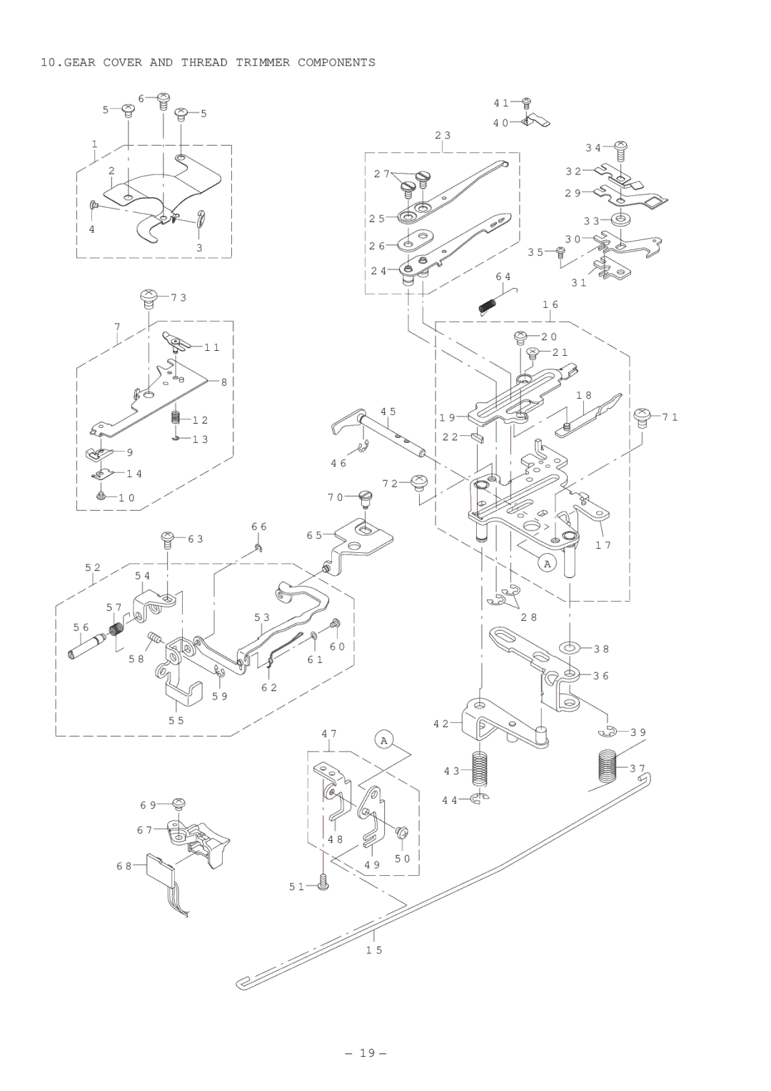 Singer XL-5000 manual Gear Cover and Thread Trimmer Components 