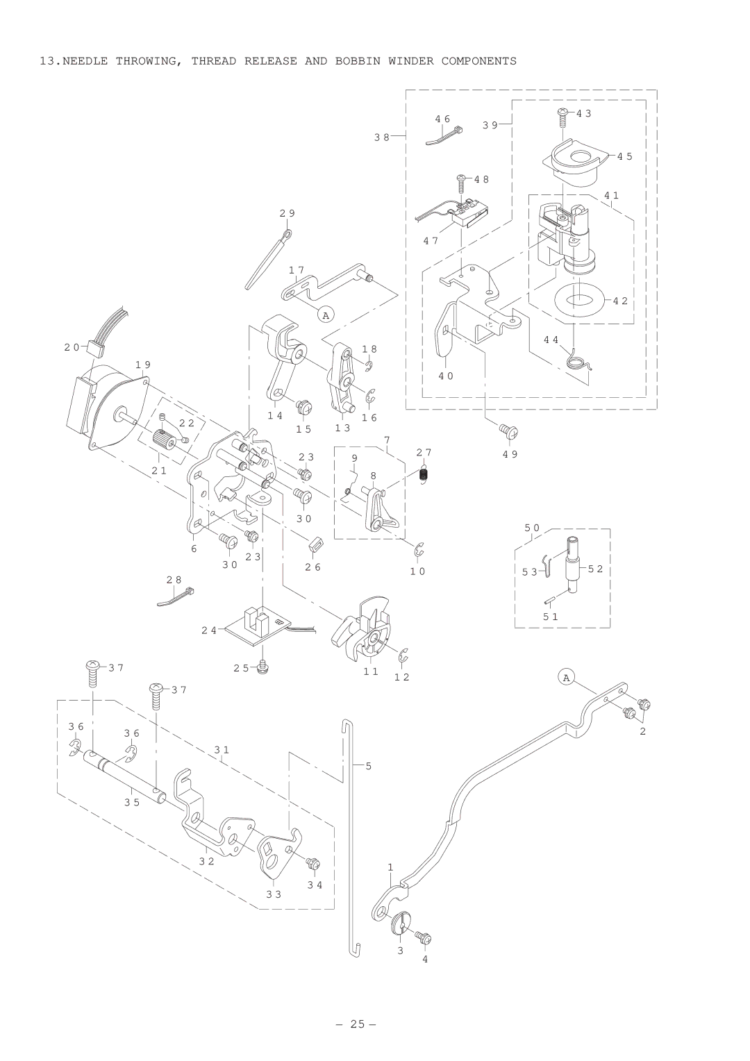 Singer XL-5000 manual Needle THROWING, Thread Release and Bobbin Winder Components 