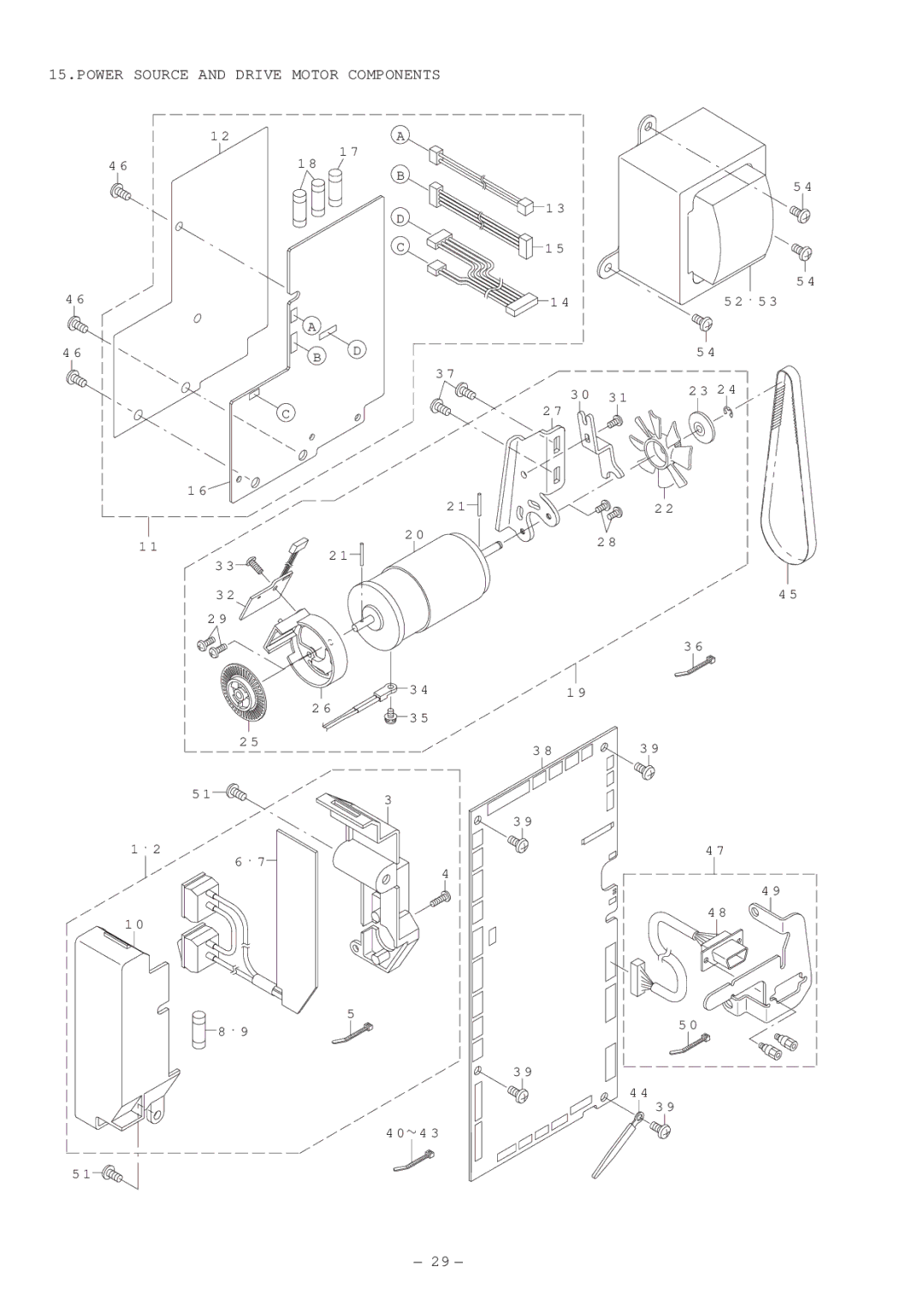 Singer XL-5000 manual Power Source and Drive Motor Components 