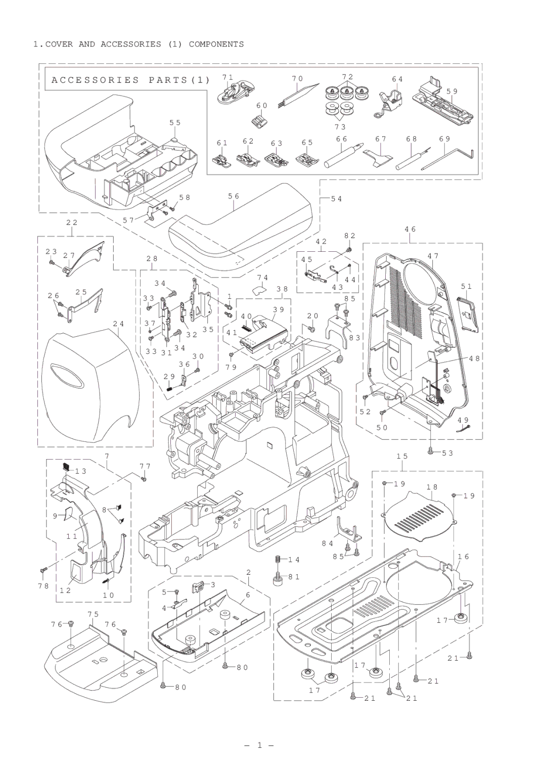 Singer XL-5000 manual Cover and Accessories 1 Components 