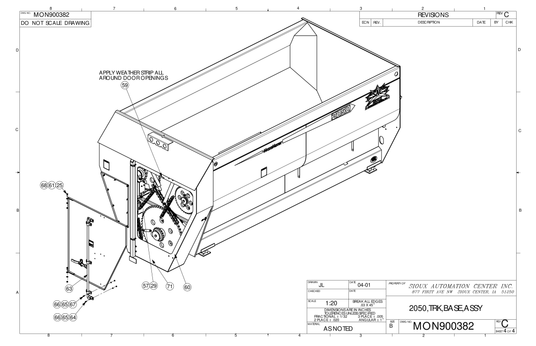 Sioux Tools 2050 manual Apply Weather Strip ALL around Door Openings 