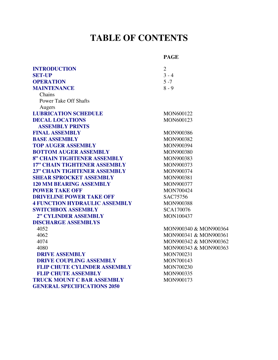 Sioux Tools 2050 manual Table of Contents 