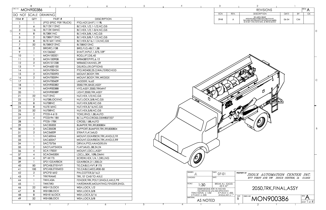 Sioux Tools manual 2050,TRK,FINAL,ASSY, DWG NO. MON900386, As Noted, Sioux Automation Center Inc 