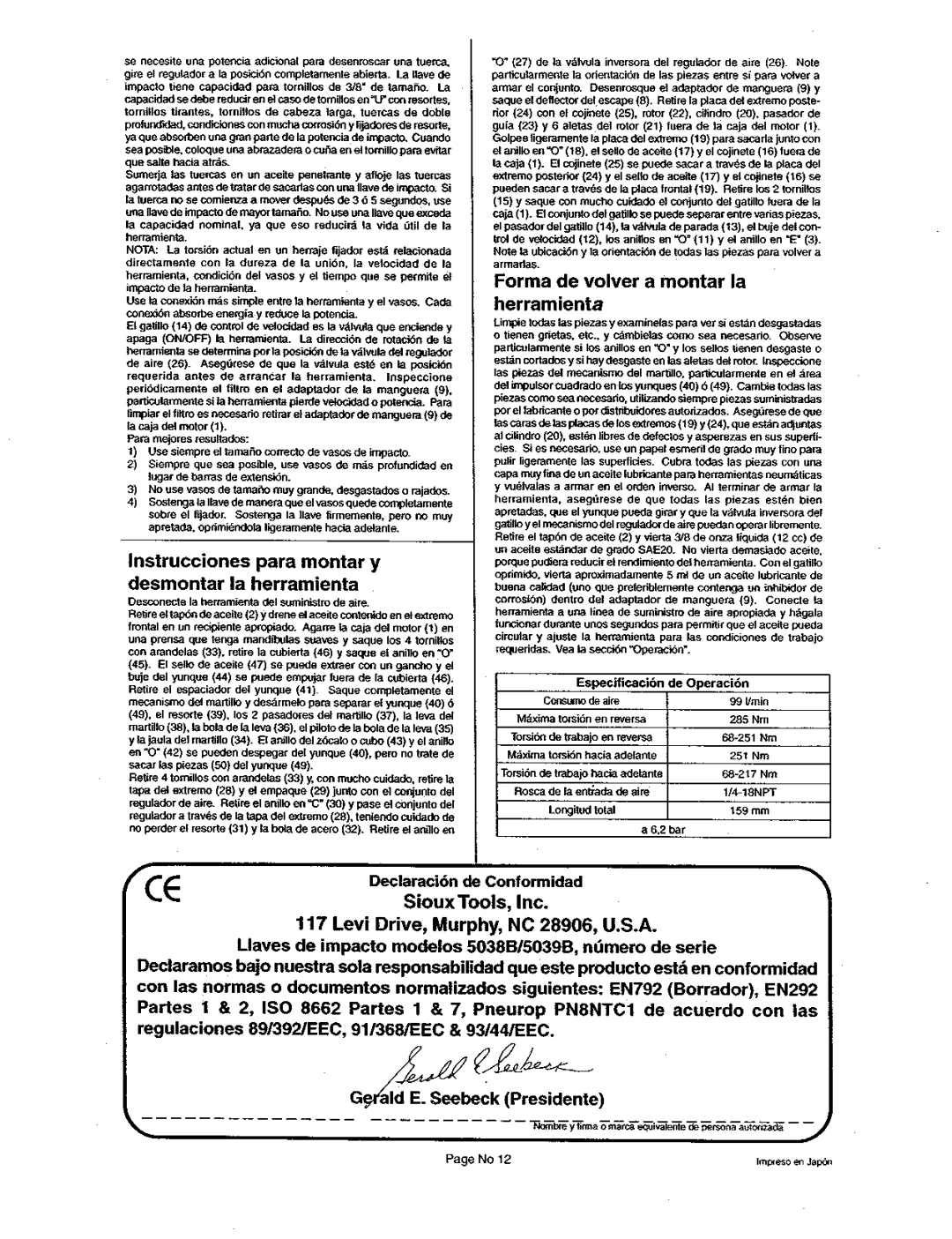 Sioux Tools 5039B, 5038B manual 