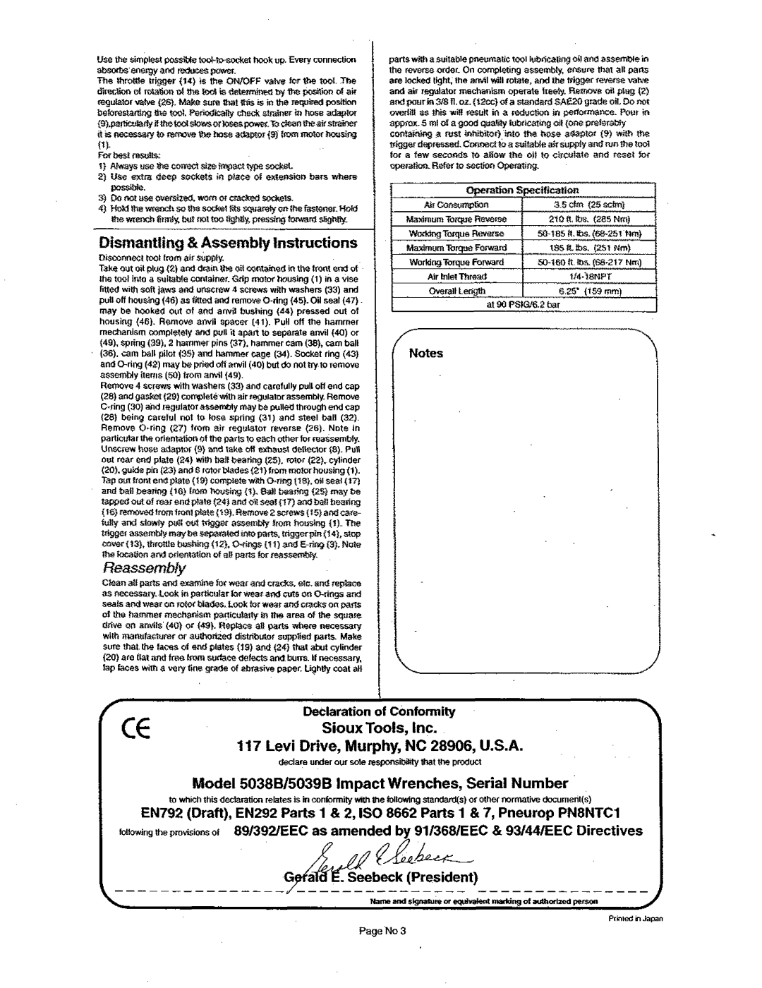 Sioux Tools 5038B, 5039B manual DismantiingSc Assembly Instructions, OnotusewssKf.wornwaaticeasocteis 