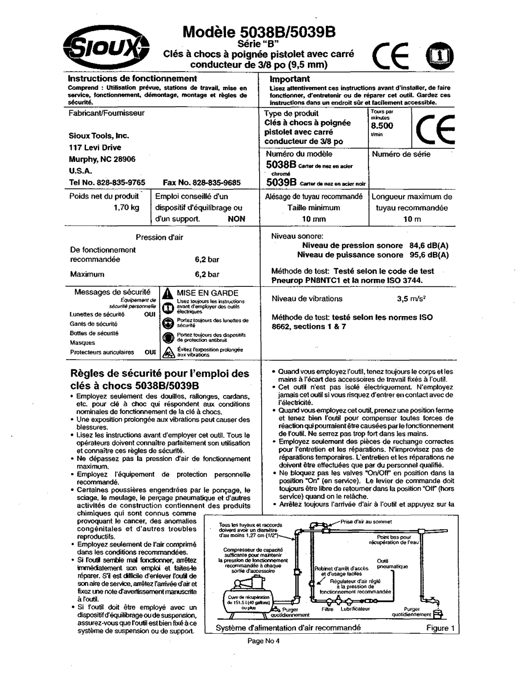 Sioux Tools 5039B, 5038B manual Lisez les instructions avant demployer cet outil. Tous Ie, Ei connartre ces rdgles de s&rite 