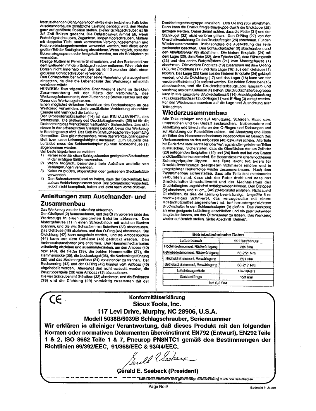 Sioux Tools 5038B, 5039B manual 