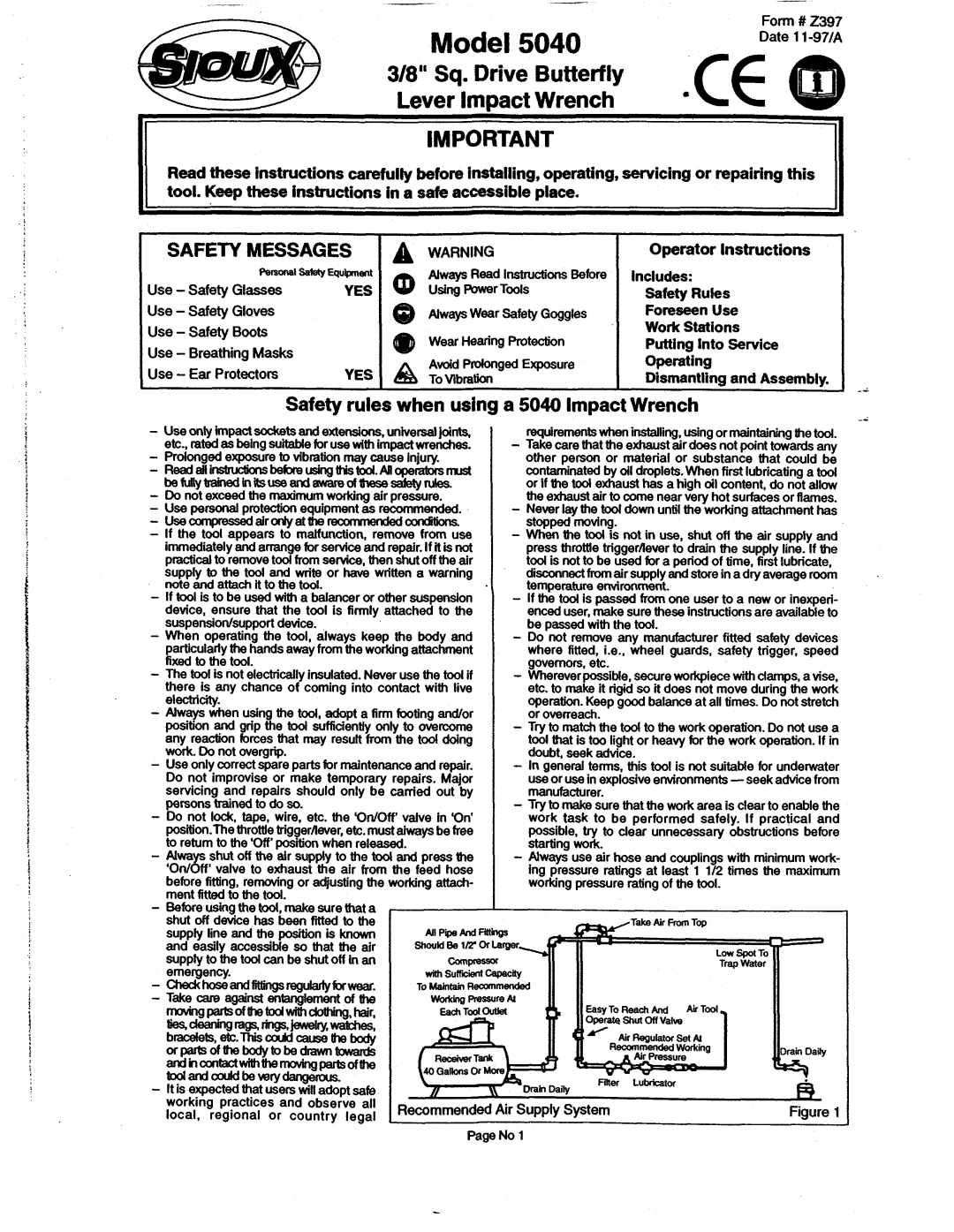 Sioux Tools manual @Câ @, Safety rules when using a 5040 ImpactWrench 