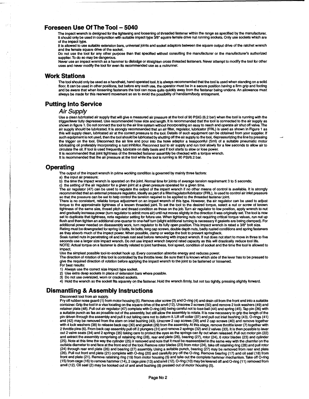 Sioux Tools 5040 manual Foreseen Use Of TheTool, Work Stations, Putting Into Service, Operating 