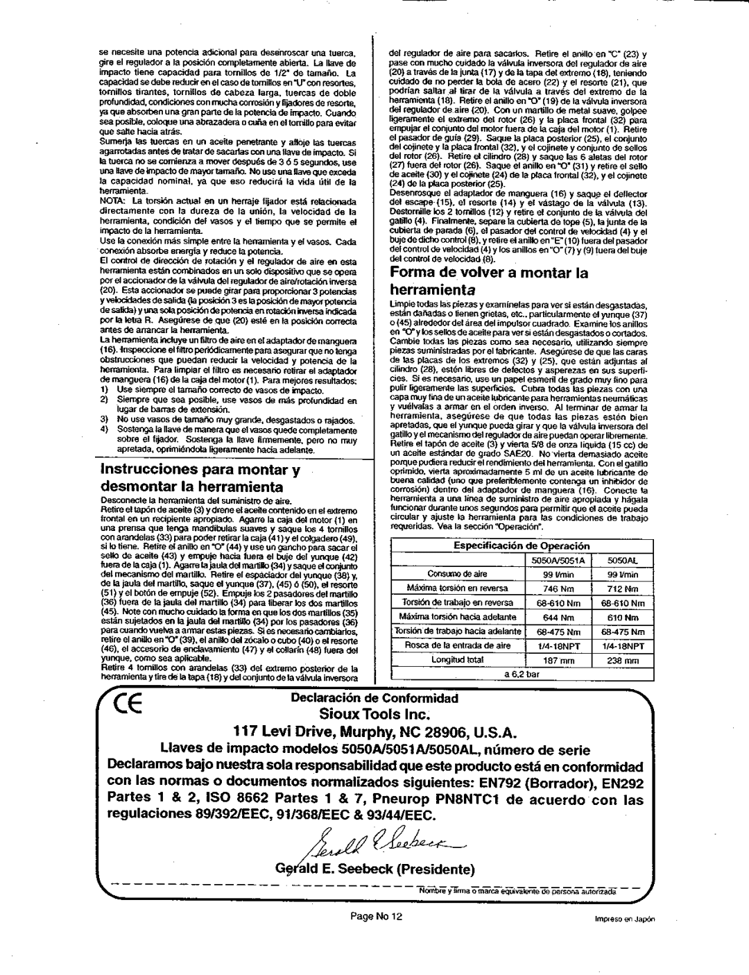 Sioux Tools 5050N5051AL5050AL manual 