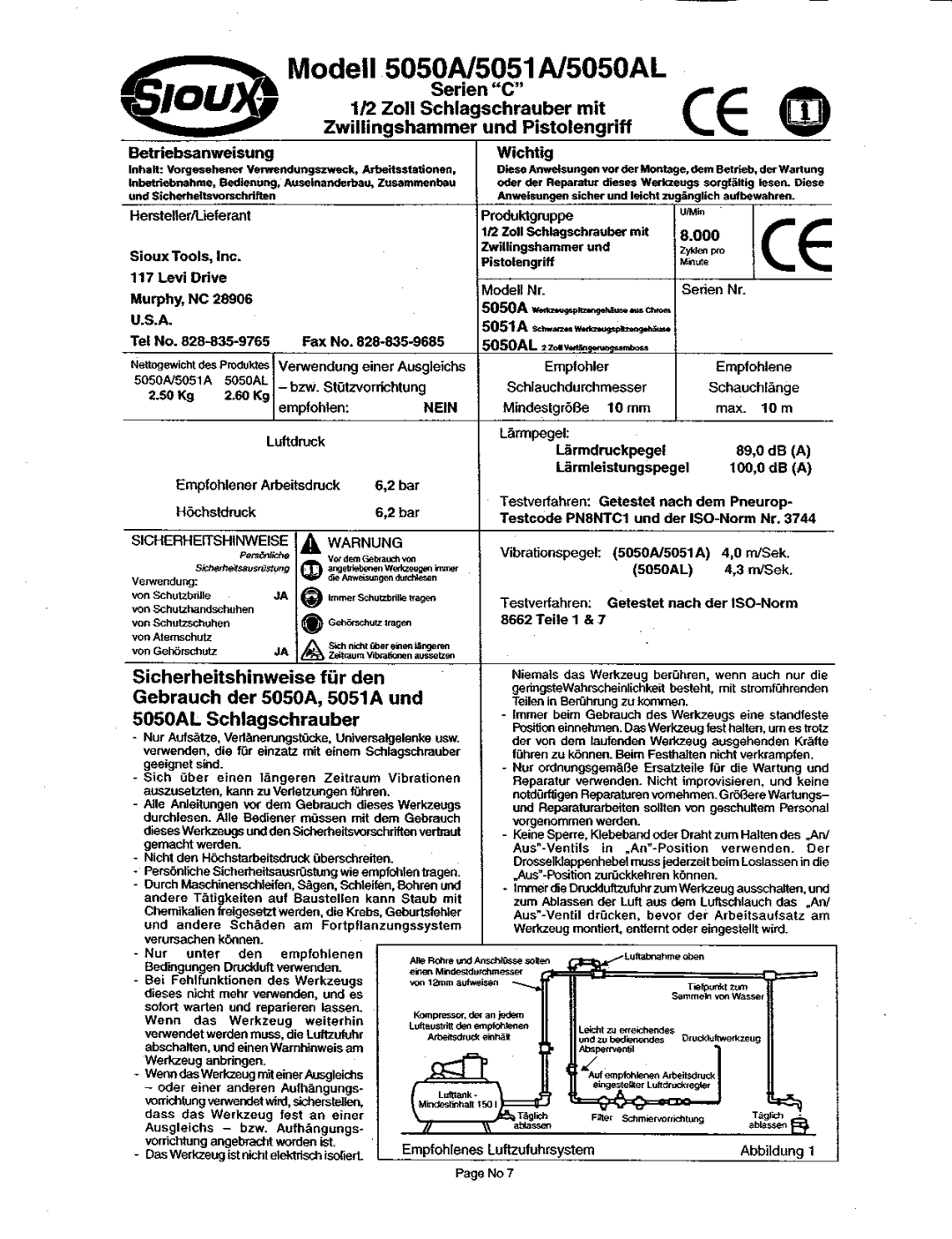 Sioux Tools 5050N5051AL5050AL manual 