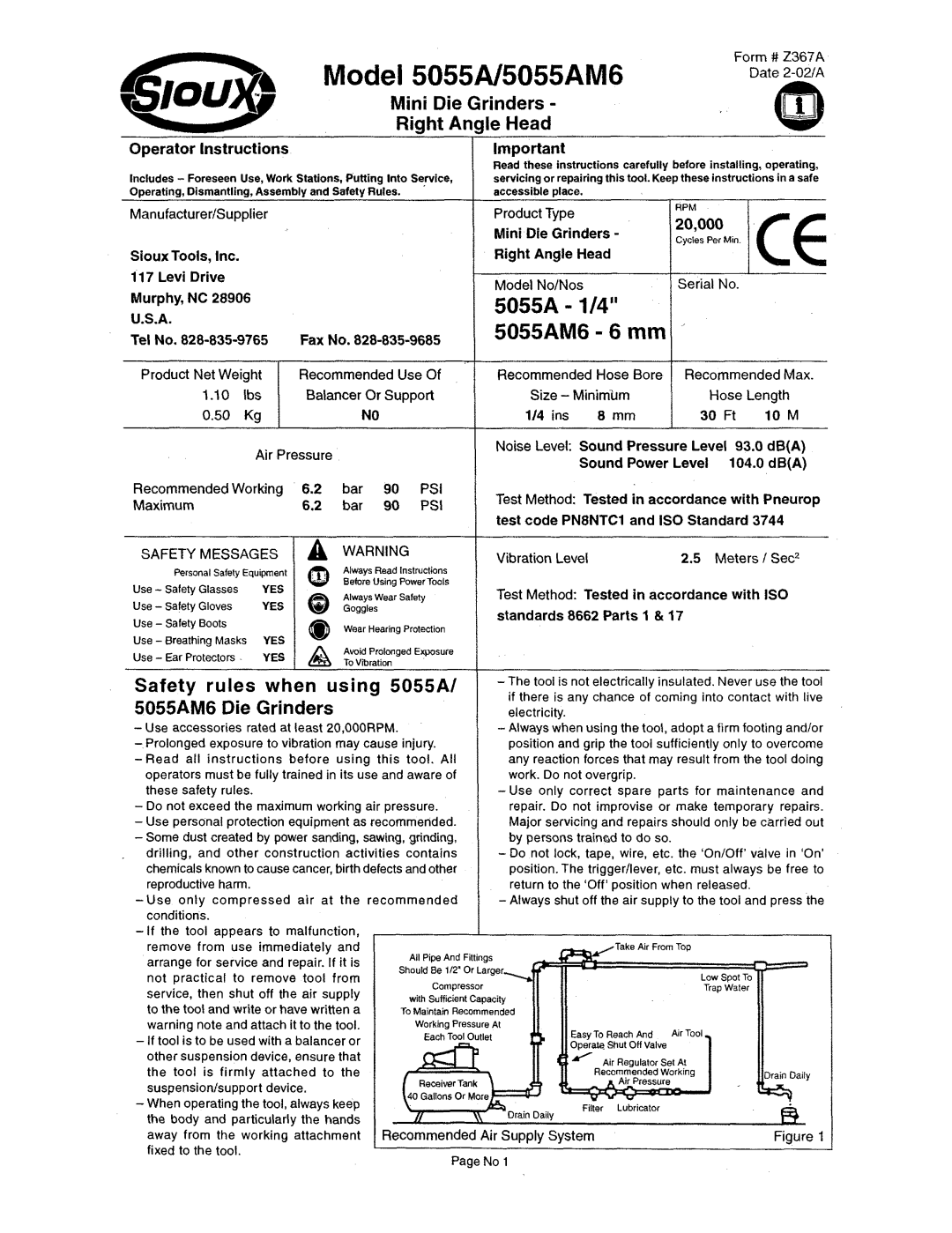 Sioux Tools manual Model 5055N5055AM6 