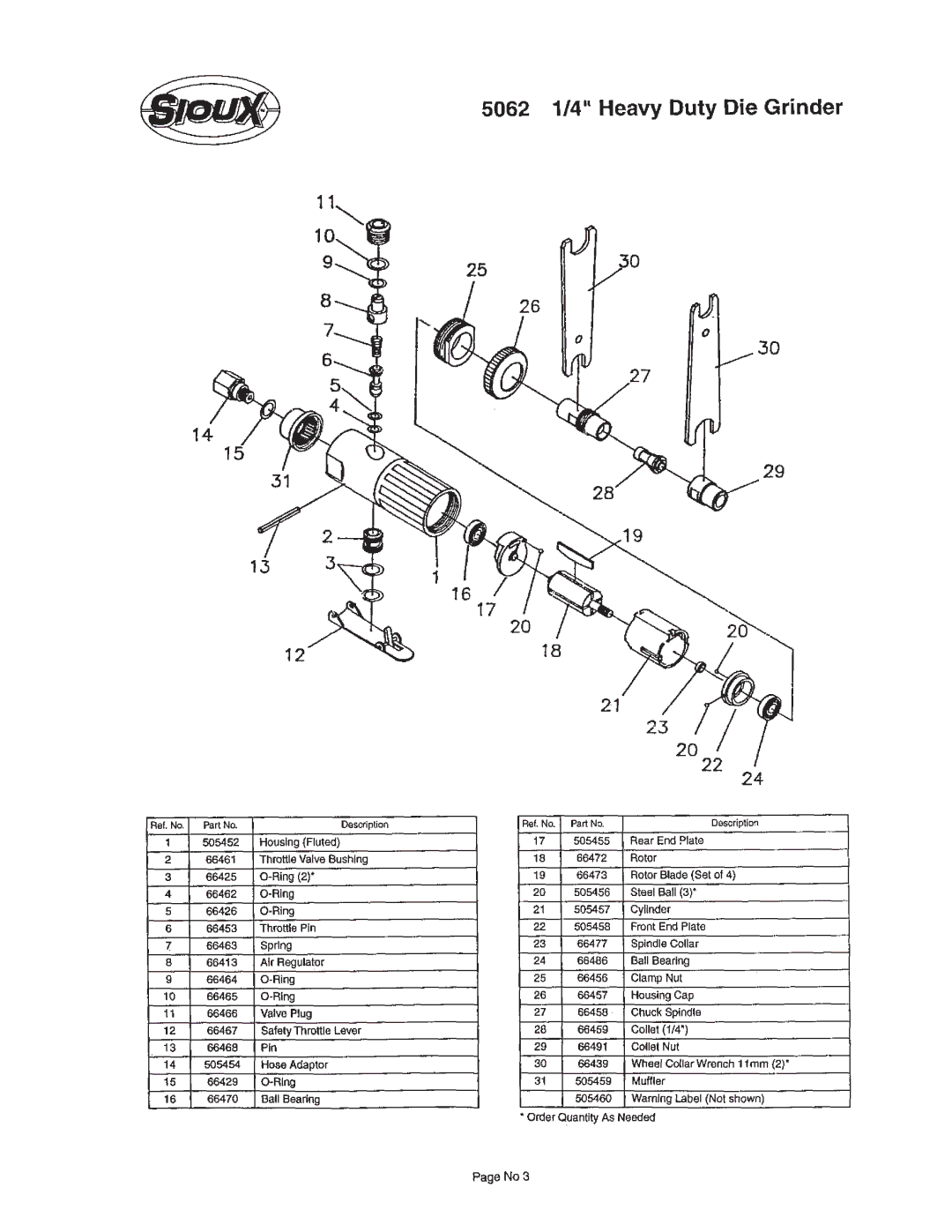 Sioux Tools manual 5062 1/4Heavy Duty Die Grinder, Order Quantity As Needed 