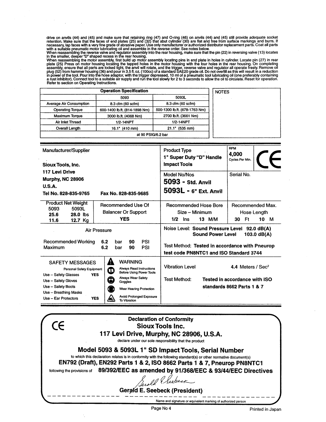 Sioux Tools 5093L manual 