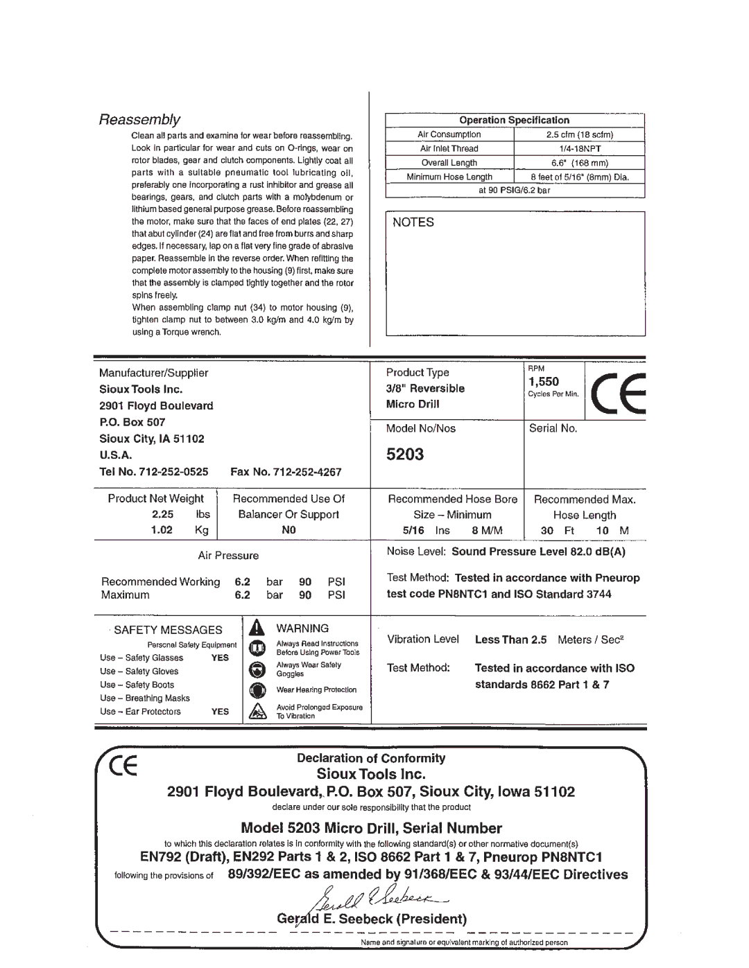 Sioux Tools 5203 manual 