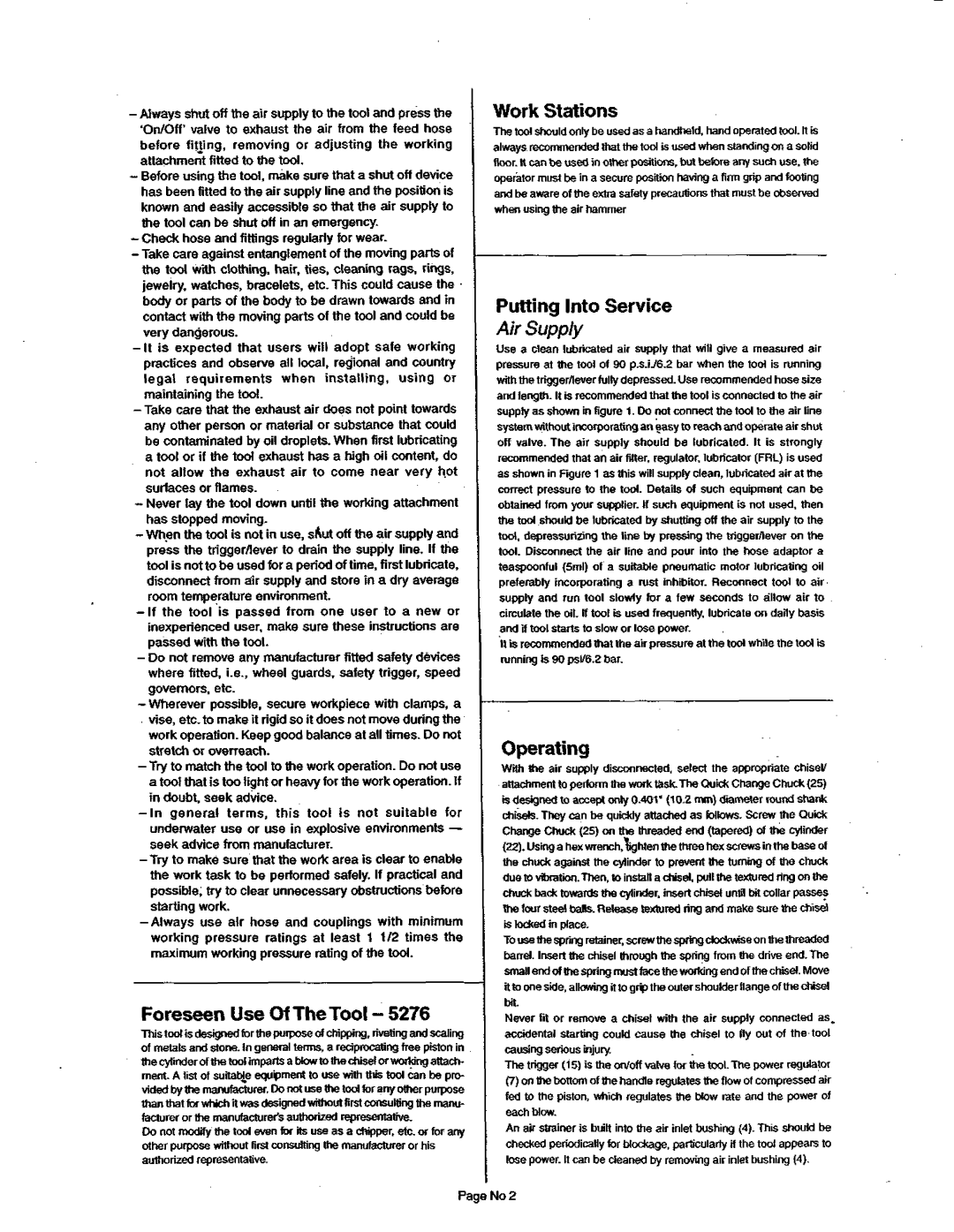 Sioux Tools 5276 manual Before figing, removing or adjusting the working, Very dangerous 