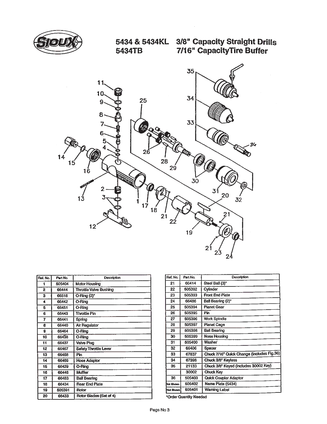 Sioux Tools 5434KL manual 