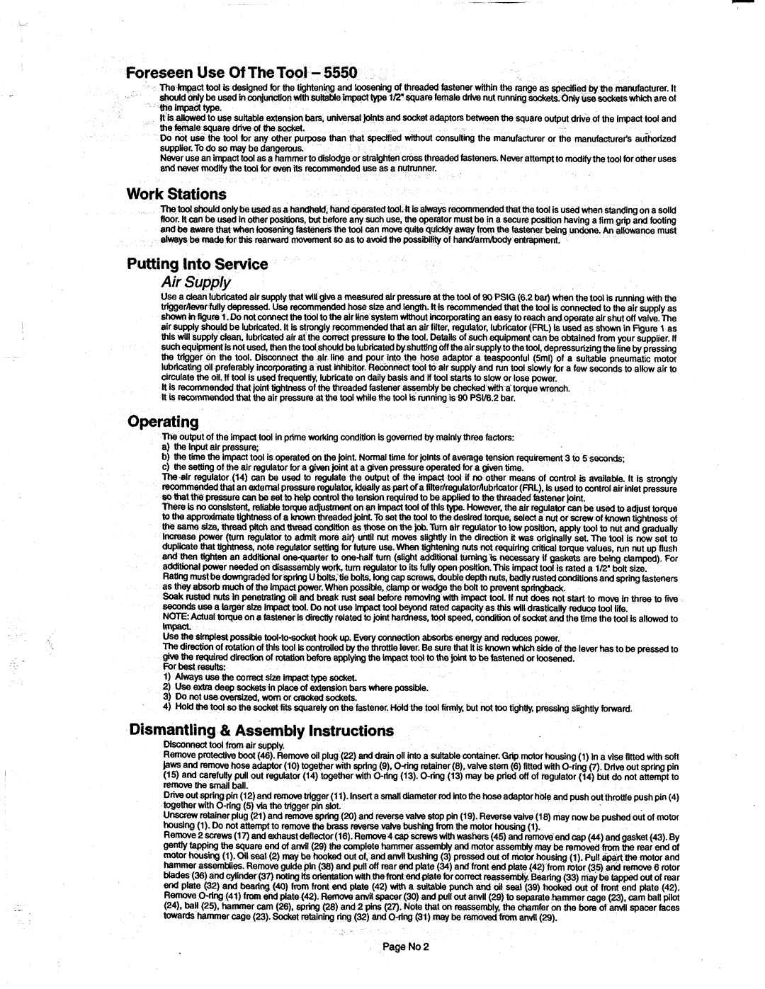 Sioux Tools 5550 manual Foreseen Use Of TheTool, Work Stations, Putting Into Service, Operating 