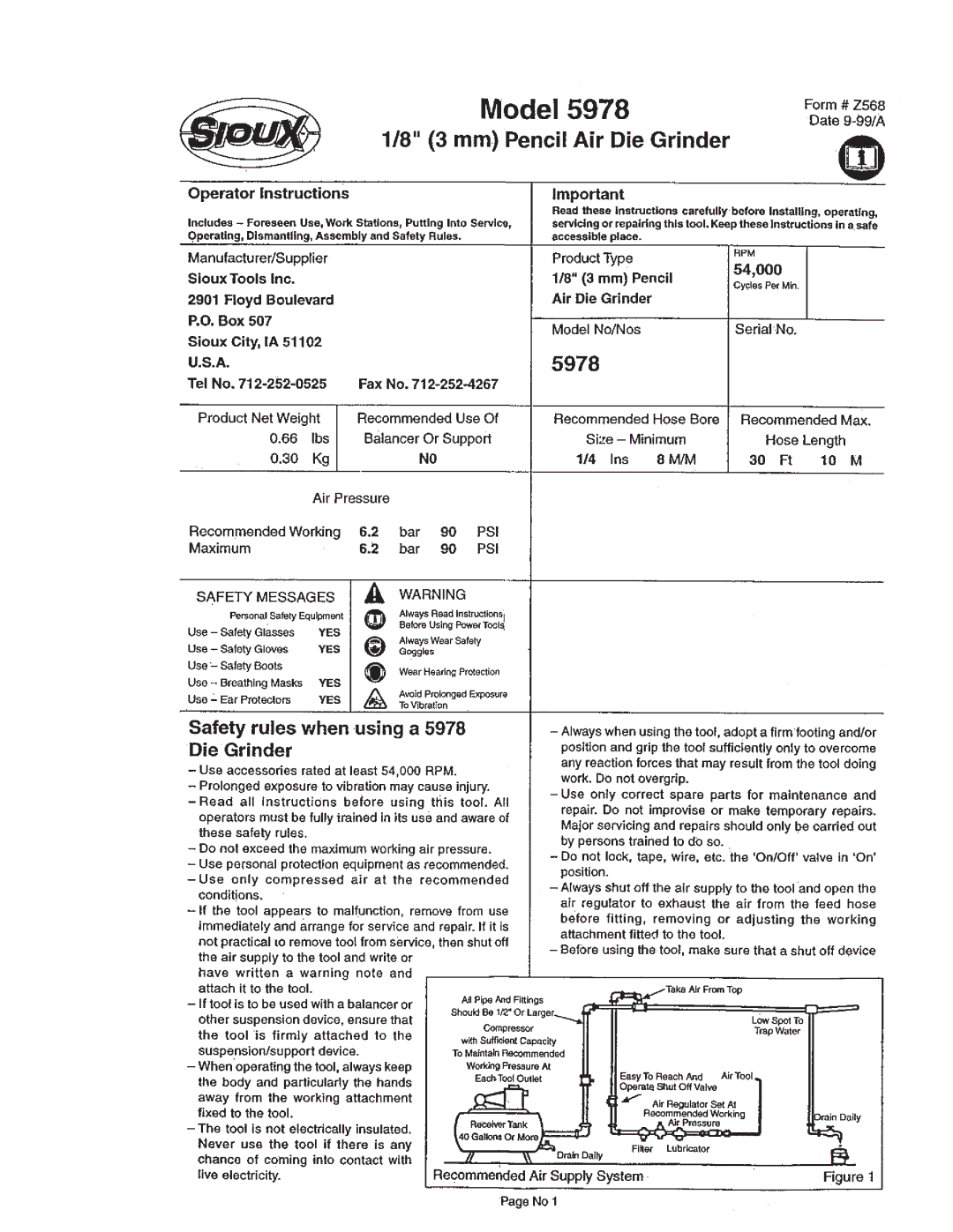 Sioux Tools 5978 manual Model 